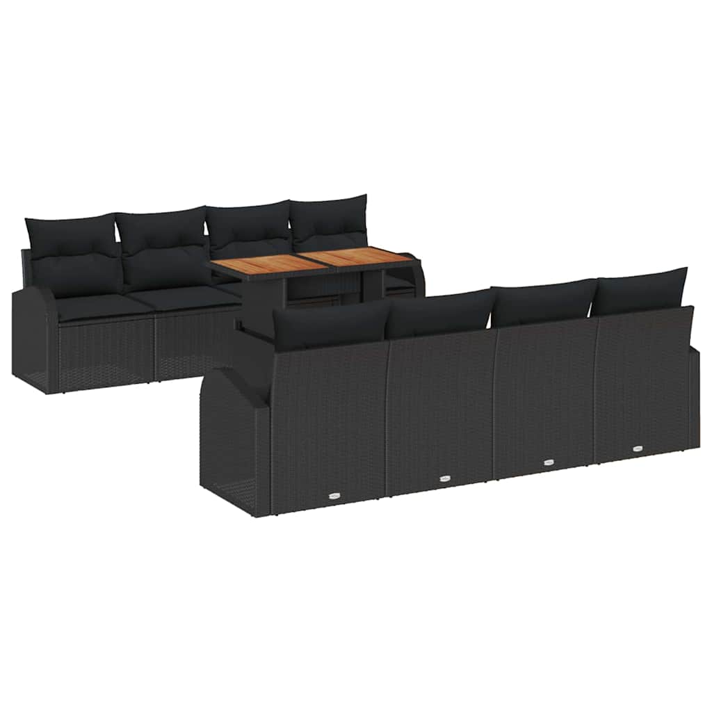 Garten-Sofa-Set mit Speicher 9 pcs Schwarz Poly Rattan